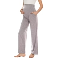 Detalle de pantalones de maternidad gris claro con soporte elástico y bolsillos laterales - S / Gris claro