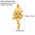 Golden stainless steel rose pendant charm with size labels 30mm x 13mm for DIY jewelry - Gold Tone Flower (G22)
