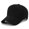 Classic black five-panel baseball cap with a gold SPORT metal side tag on white background - Black