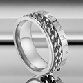Silver rotatable chain ring with engraved Nordic runes in polished stainless steel - US 6 / Viking Runic Chain Steel
