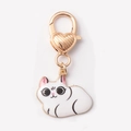 Cute white enamel fat cat keychain with golden heart lobster clasp for bag decoration - Fat Cat Beige