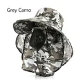 Grey camouflage outdoor sun hat with wide brim, neck flap and mesh face cover - Grey Camouflage