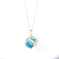 Irregular blue raw stone necklace pendant with gold-plated edges and delicate cross chain - Gold Edge Sea Blue Cube 20mm - Pendant Only