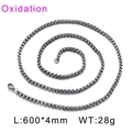 Oxidized stainless steel 4mm box chain necklace with 600mm length and vintage silver finish - 600x4mm / Oxidized Black