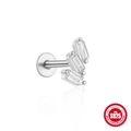 Clou d'oreille en argent S925 avec trois pierres de zircon rectangulaires claires - #4 Style - Pièce Unique / Or Blanc