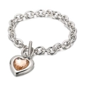 Bracelet chaîne argenté avec cristal cœur champagne et fermoir en T de style classique - Argent Champagne Cœur (KB162151-Z)