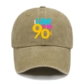 Detail of vintage washed cotton baseball cap with colorful 90s graphic print - M(56-58cm) / Khaki
