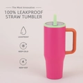 Pink 40oz stainless steel tumbler with green leakproof lid and orange handle - 40oz / Type B (Pink Orange Colorblock)