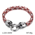 Retro herenarmband met schedel en dubbele schakels in rood en zilver met metaalglans - Rood