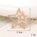 Detail of a star-shaped gold brooch with pearls and rhinestones showing 3.5cm dimensions - D1883 Rhinestone Star (Gold)