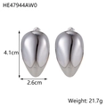 Polished silver stainless steel teardrop earrings 4.1cm length, weight 21.7g - High-Gloss Teardrop Hoops (HE47944AW0)
