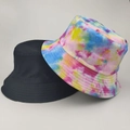 Reversible bucket hat in solid black and vibrant tie-dye patterns for summer sun protection - 8# (Psychedelic Color Tie Dye + Black)
