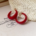 Vibrant red large C-shaped hoop clip-on earrings with a glossy resin finish for women - 120# Large C-Shape Ear Clip Style (HE29310) / Red