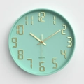 Moderne 12-Zoll mintgrüne leise Wanduhr mit goldenen 3D-Ziffern für Wohnzimmer-Deko - Eisblau
