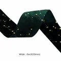 Dark green velvet ribbon with gold stars, 2-inch width for DIY hair accessories - 5cm / Dark Green
