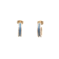 Detail of gold-plated hoop earrings with blue enamel stripe and paved zircon stones - Blue Enamel Zircon Hoop (3)
