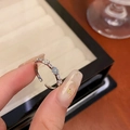 Delicate silver open ring with light blue enamel flowers and sparkling white zircons - J825 Silver/Five Flower Open Ring