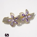 Elegant gold hair clip with purple crystal flowers and white pearls for women - Yao Fang Twilight Purple
