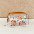 Transparent PVC Capybara coin purse with yellow zipper and cute cartoon beach print - Three Capybaras (PVC)