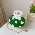 Sac à main champignon vert et blanc à pois avec découpe cœur et chaîne dorée - Vert