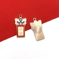 Ciondolo danza del leone con caratteri portafortuna in smalto rosso e oro - 1 Pezzo Anno del Dragone Pace 15x28mm