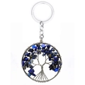 Handmade Tree of Life keychain featuring blue and brown natural crystal stones on white background - Lapis Lazuli Round Scattered