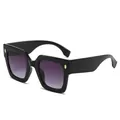 Fashionable oversized square black sunglasses with purple gradient lenses and gold metal trim - Black Frame Grey Lens