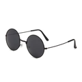 Retro round metal sunglasses with black ocean lenses and minimalist industrial frame - Black Frame Grey Lens