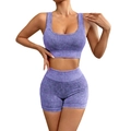 Ensemble de yoga en maille côtelée violette avec short taille haute et brassière - S / Ensemble 2 Pièces Bleu Clair