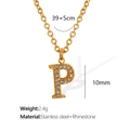 Gold-plated stainless steel necklace featuring letter P pendant with sparkling rhinestones - Letter P