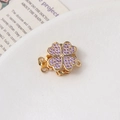 Macro shot of purple cubic zirconia rotating clover magnetic clasp for jewelry DIY - 20# 14K Gold Double Row (15*19mm)