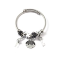 Steel mesh bracelet with silver ballet dancer, four-leaf clover, and black crystal beads - Ballerina Shell Key (C2-001) / Black