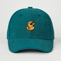 Deep teal corduroy baseball cap featuring a cute cartoon duck embroidery for women - Adjustable / Dark Green