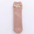 Pinkish brown coral fleece Christmas sock with a cute 3D embroidered cartoon animal - Brown Big Ear Monkey