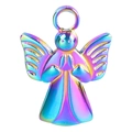 Rainbow plated titanium steel angel pendant charm with iridescent finish and top bail - Colorful