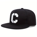 Cappellino snapback nero con ricamo bianco lettera C in rilievo dallo stile hip-hop casual - Nero
