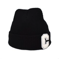 Detail of black ribbed knit beanie featuring a white chenille C letter patch on the cuff - M(54-58cm) / Black