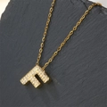 Gold plated initial F pendant necklace with clear cubic zirconia on stone base - Letter F (Pendant Only)