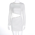 Vestito bianco attillato a maniche lunghe con audace apertura laterale e girocollo elegante - S / Bianco