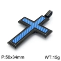 Men's black stainless steel cross pendant with blue carbon fiber inlay, 50x34mm 15g - Style B Black Frame Blue Inlay (KP97233-KFC)