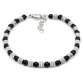 Men's beaded bracelet with black onyx stones, silver hexagonal beads and lobster clasp - Black Agate (B078)