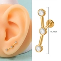 316L stainless steel gold lip stud with three CZ crystals measuring 16.7mm in length - Three Diamond Serial Style (17)