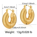 Detailed size chart for 18K gold plated brass oval chunky earrings with twisted texture - Gold (KE0870-2 Large Croissant)