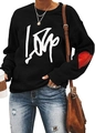 Women's black long sleeve sweatshirt with white LOVE print and heart patch detail - Black Art Love
