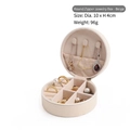 Off-white circular velvet jewelry organizer with zipper closure and necklace hooks - Round Zipper Style / Off White
