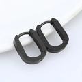 Minimalist black rectangle geometric stainless steel hoop earrings with a matte finish - U-Shape 14mm Black
