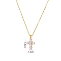 Minimalist gold cross necklace for women featuring six round white cubic zirconia stones - Gold Cross (A626)