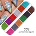 12 colors laser nail glitter sequins set with holographic effects for manicure decor - Powder Style (001)