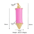 Pink enamel crayon charm pendant in golden finish with size specifications - Pencil Shape-Pink