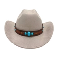 Grey felt western cowboy hat with brown leather band and turquoise stone inlay - One Size / Gray